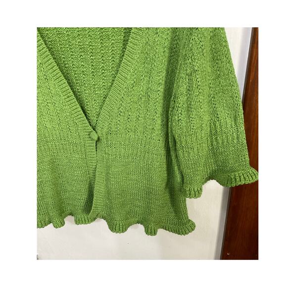 VTG August Silk Green Ribbon Knit Ruffle Hem Cardigan Sweater Sz XL Cottagecore - Picture 4 of 6